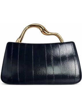 Women's Black Vegan Leather Small Textured Elevate Evening Cocktail Clutch Bag